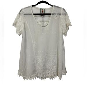 Johnny Was White Boho Lace Top (Size M)